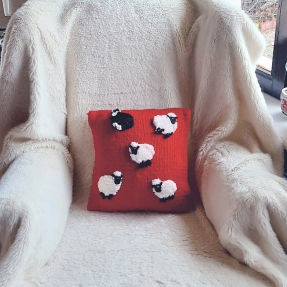 Princess Diana Black Sheep Hand Knitted Pillow